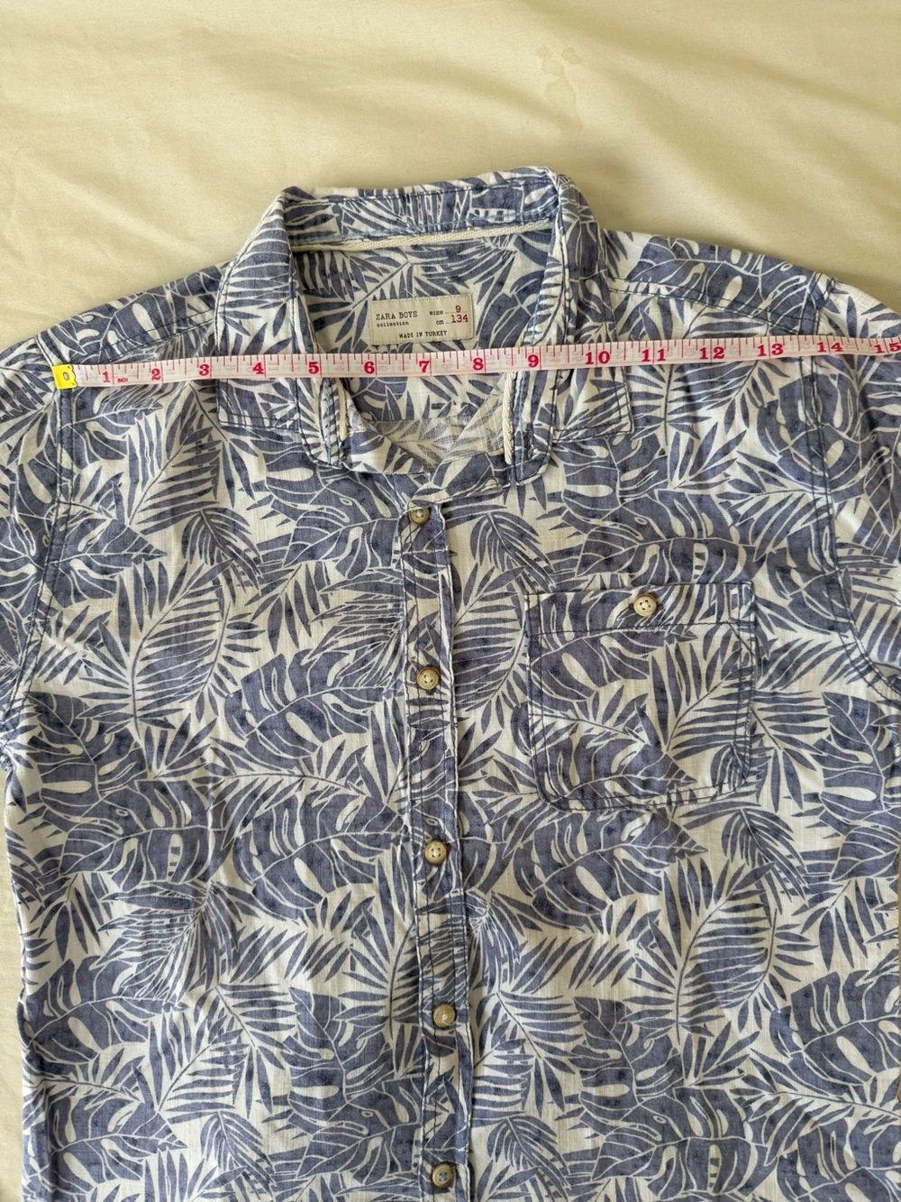 Zara Boys White Button-Down with Blue Leaf Print // size 9 - Picture 7 of 12